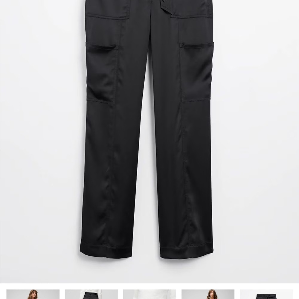 WHBM 14 black Satin cargo style wide leg pants Pants - Picture 4 of 8